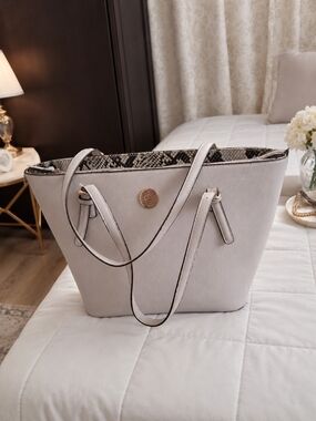Light Gray Tote with Snake-Print Interior